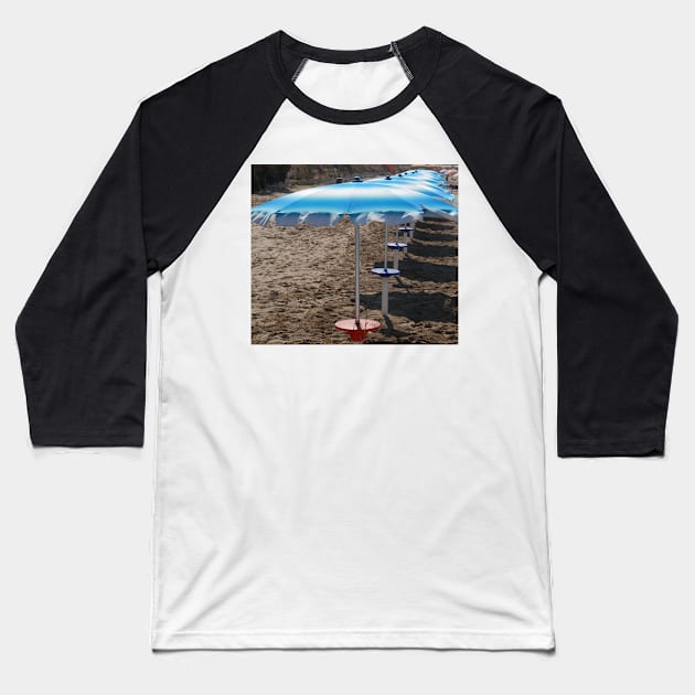 Row of Beach Umbrellas Baseball T-Shirt by jojobob